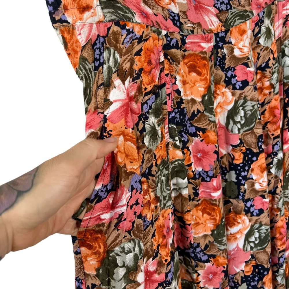 Vintage 90s Multicolor Floral Pull On Flowy Knee Length Skirt Large - Picture 4 of 6